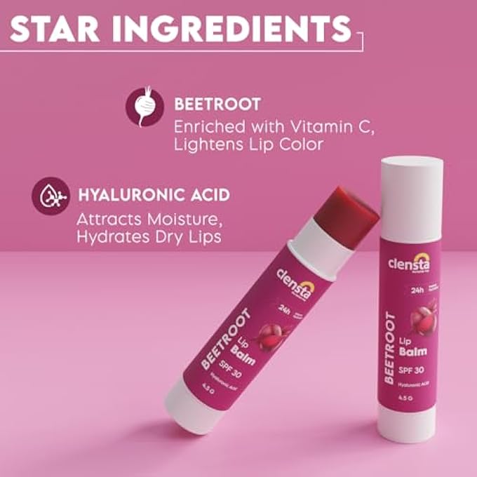 Clensta BEETROOT SPF 30 TINTED LIP BALM | HYDRATING & MOISTURIZING LIP CARE WITH HYALURONIC ACID | BROAD SPECTRUM LIP SUNSCREEN | 4.5G - Image 2